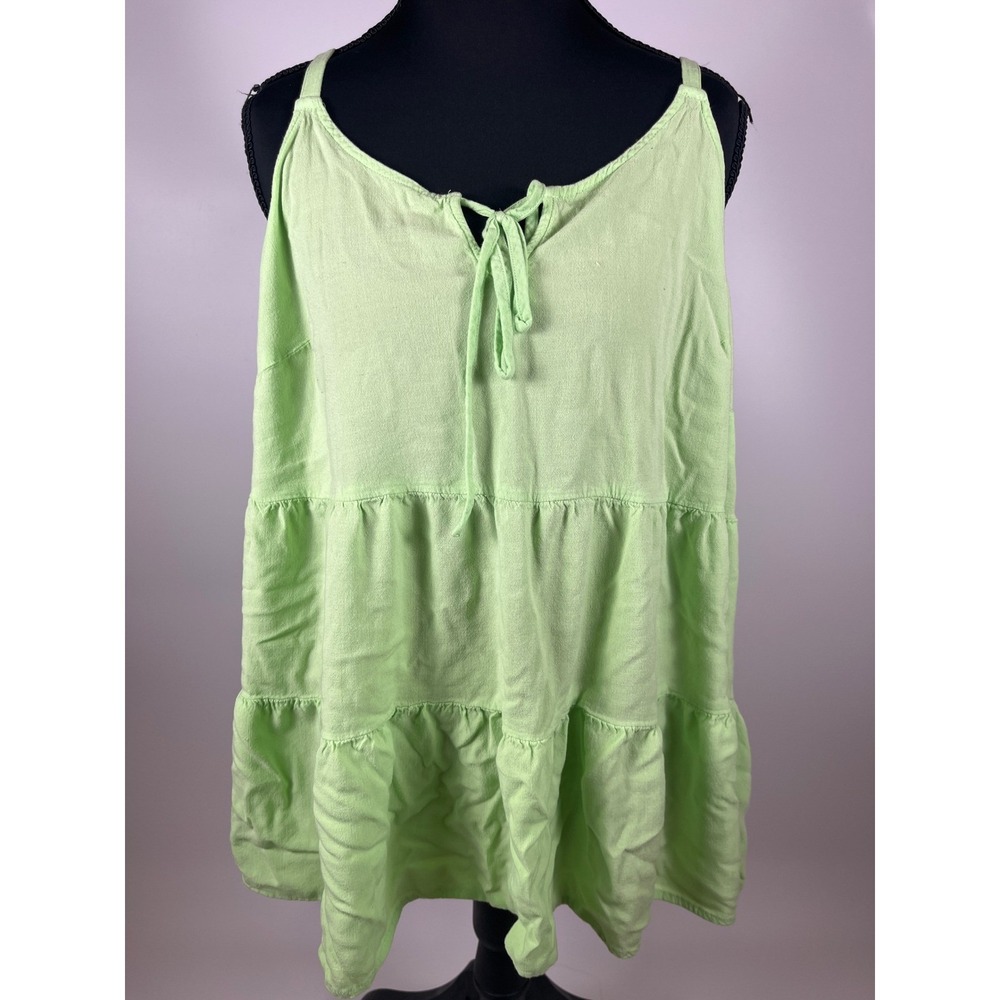 Torrid Women 1 Lime Green Tiered Cami Top Sleeveless Babydoll Tie Front Rayon